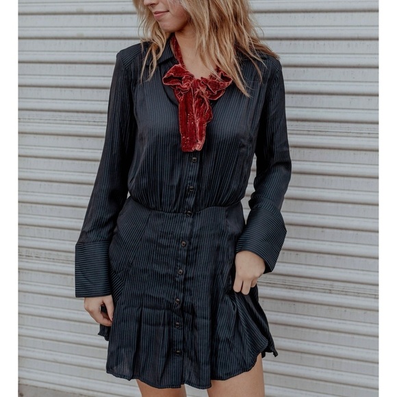 Free People Everly Pinstripe Long Sleeve Shirtdress Size Small - Picture 3 of 10